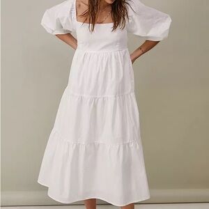 Faithfull the Brand White Kiona Tiered Cotton Poplin Midi Dress